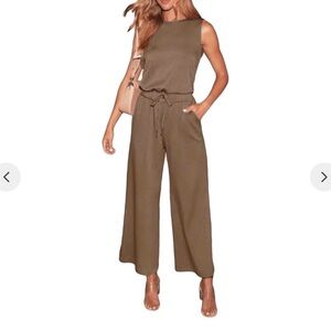 Nude / Tan Sleeveless Jumpsuit | Large